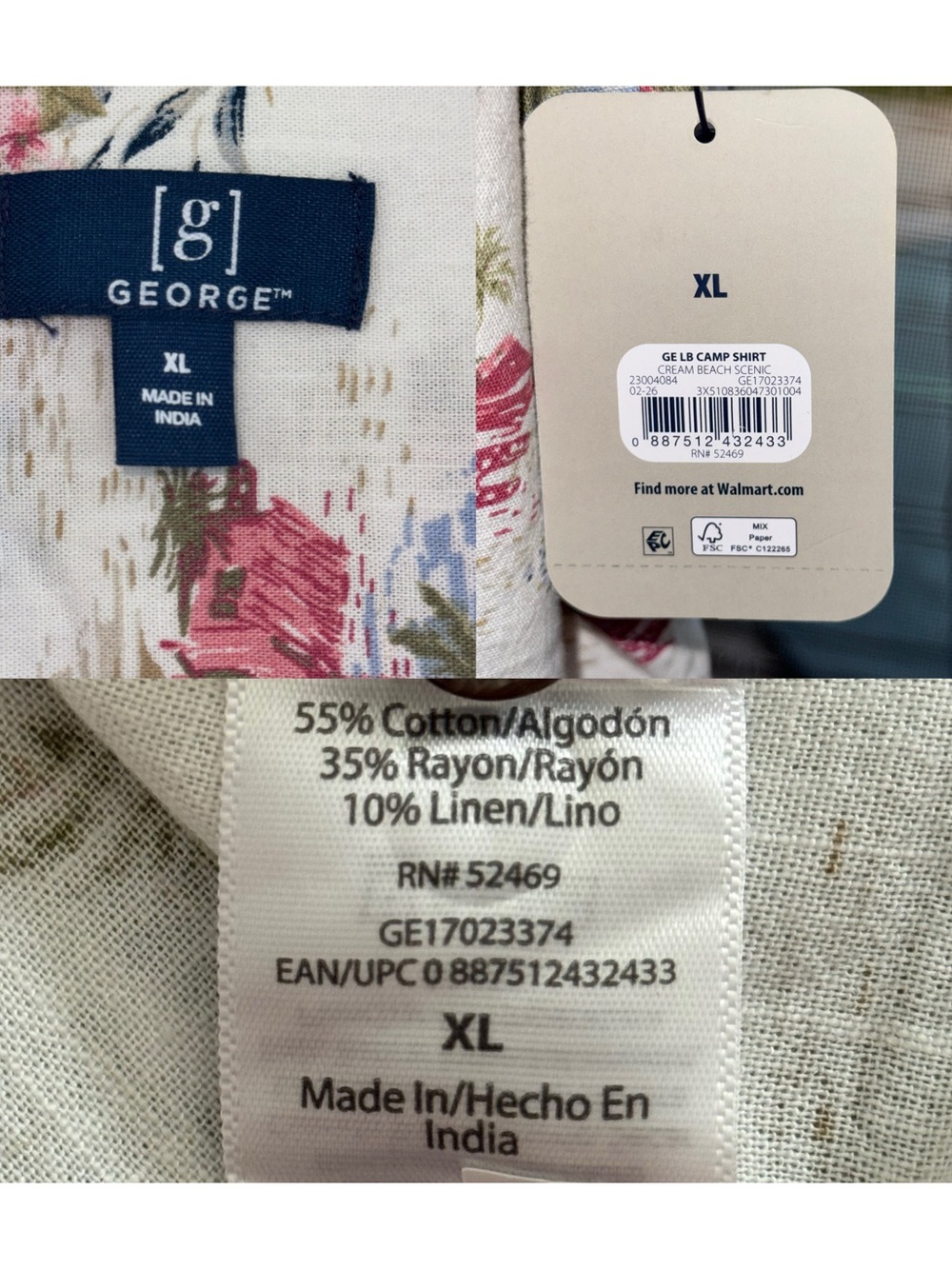 Men's XL Linen Blend Tropical Hawaiian Camp Shirt Beach Vacation Resort NWT - Picture 15 of 16
